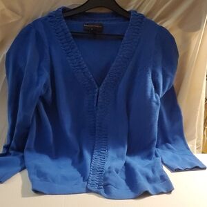 Blue Ribbed 3/4 Sleeve Blouse